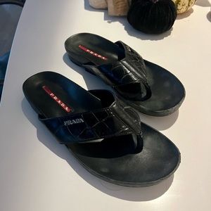 Mens Black Prada Leather Sandals